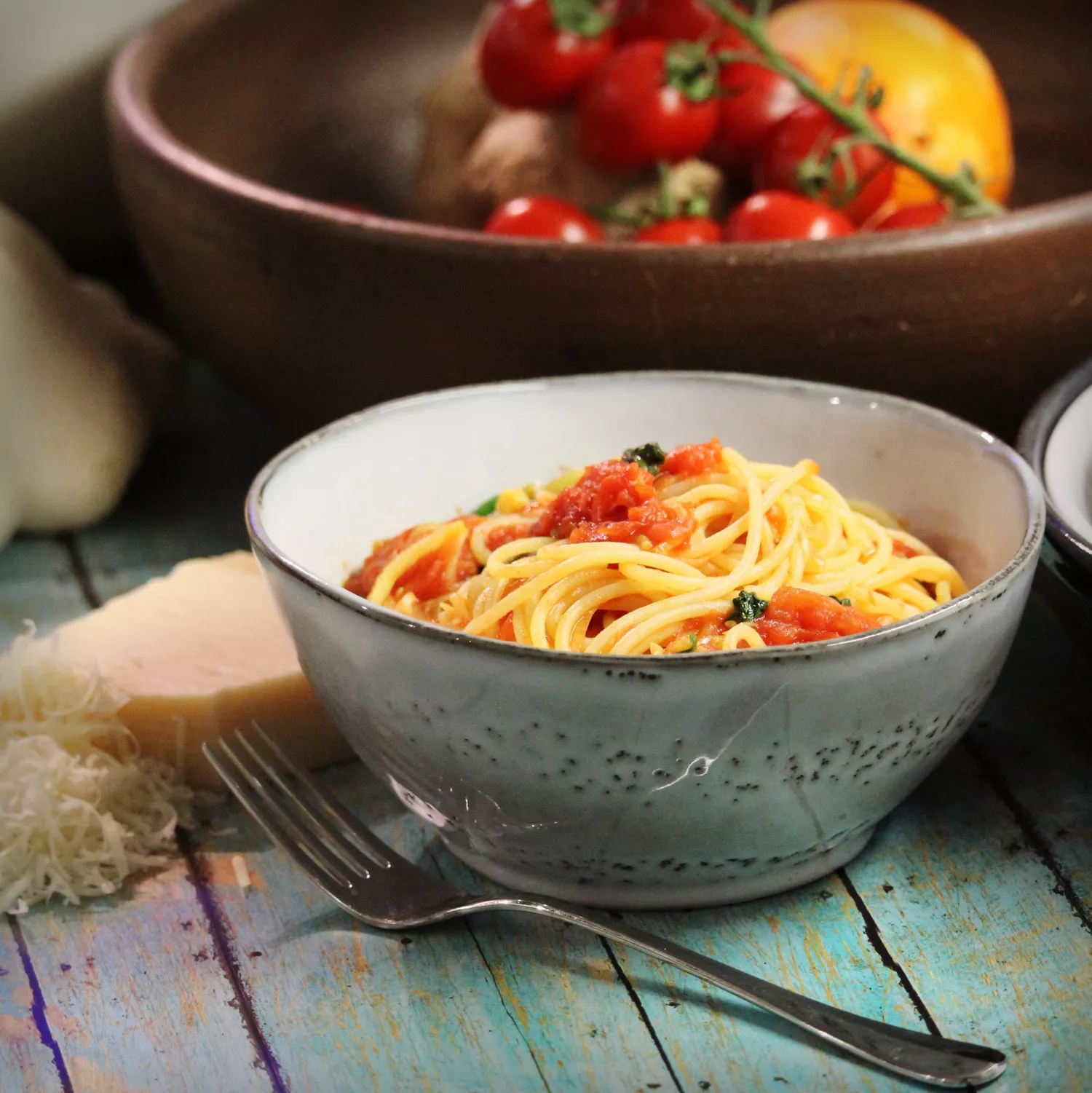 Pasta with Fresh Tomato Sauce in a bowl